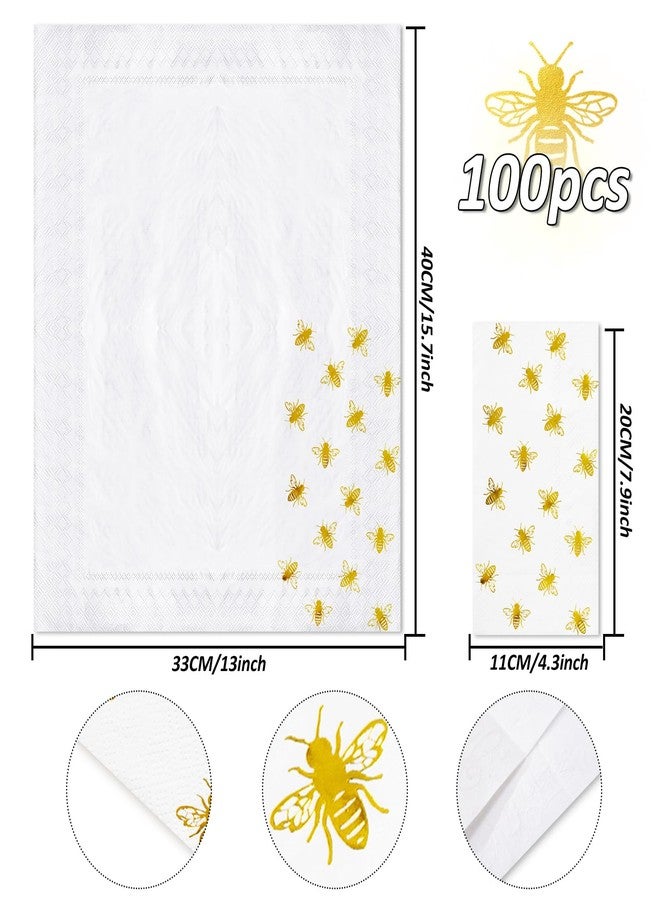 Whaline 100Pcs Bee Guest Napkins Gold Foil Bumble Bee Disposable Napkins Spring Summer Dinner Hand Napkin Towel for Wedding Birthday Party Supplies - Image 2